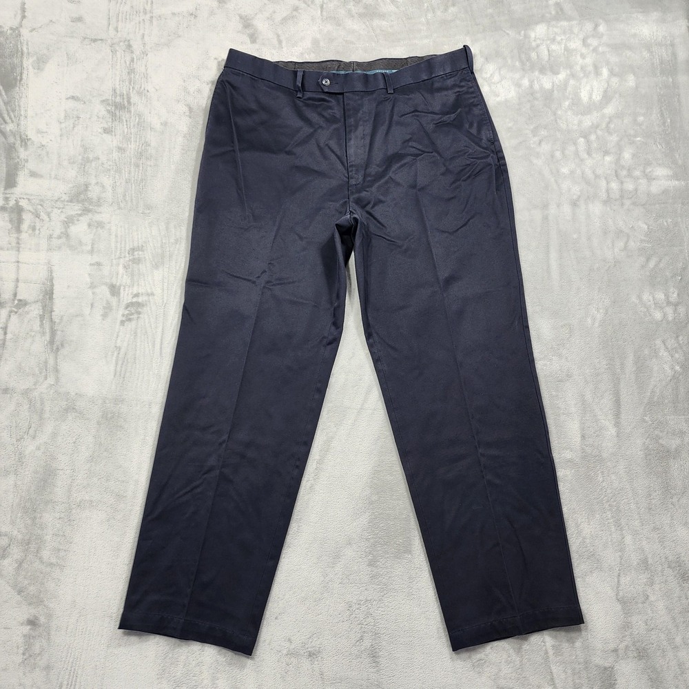 Savane Pants Mens 40x32 Blue Classic Fit Flat Front Chino Straight Leg Casual